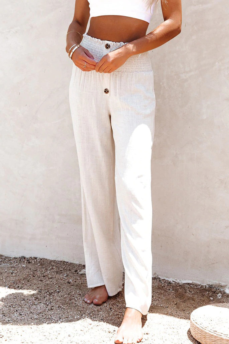 Casual Holiday Solid Buttons Pantalones sueltos de cintura alta con pernera ancha en color sólido (6 colores)