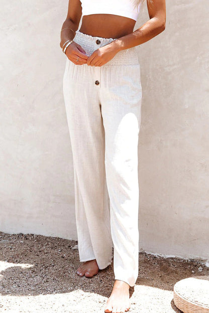 Casual Holiday Solid Buttons Pantalones sueltos de cintura alta con pernera ancha en color sólido (6 colores)