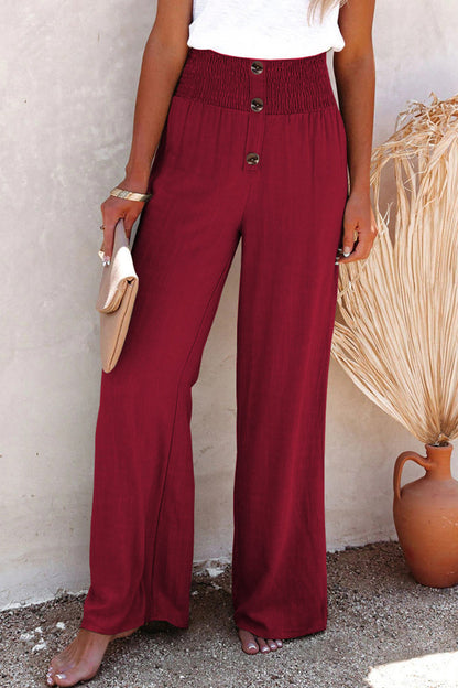 Casual Holiday Solid Buttons Pantalones sueltos de cintura alta con pernera ancha en color sólido (6 colores)