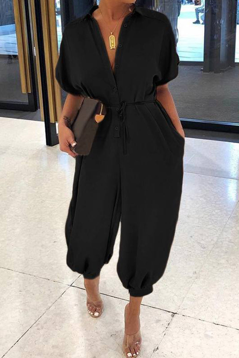 Plus Size Casual Vintage Leopard Frenulum Print Loose Jumpsuits (Monos sueltos)