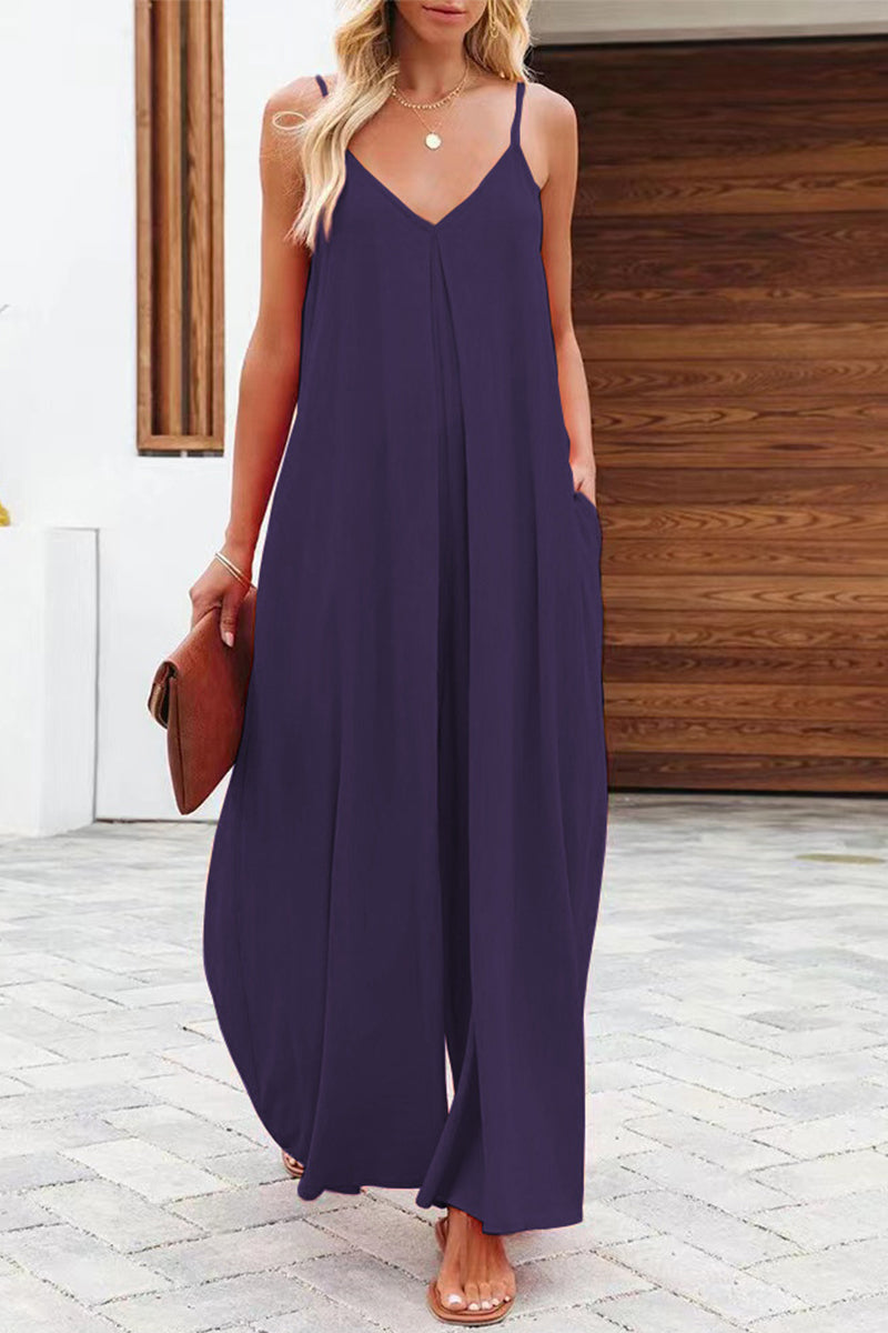Monos sueltos monocromáticos casuales con cuello en V (6 colores)