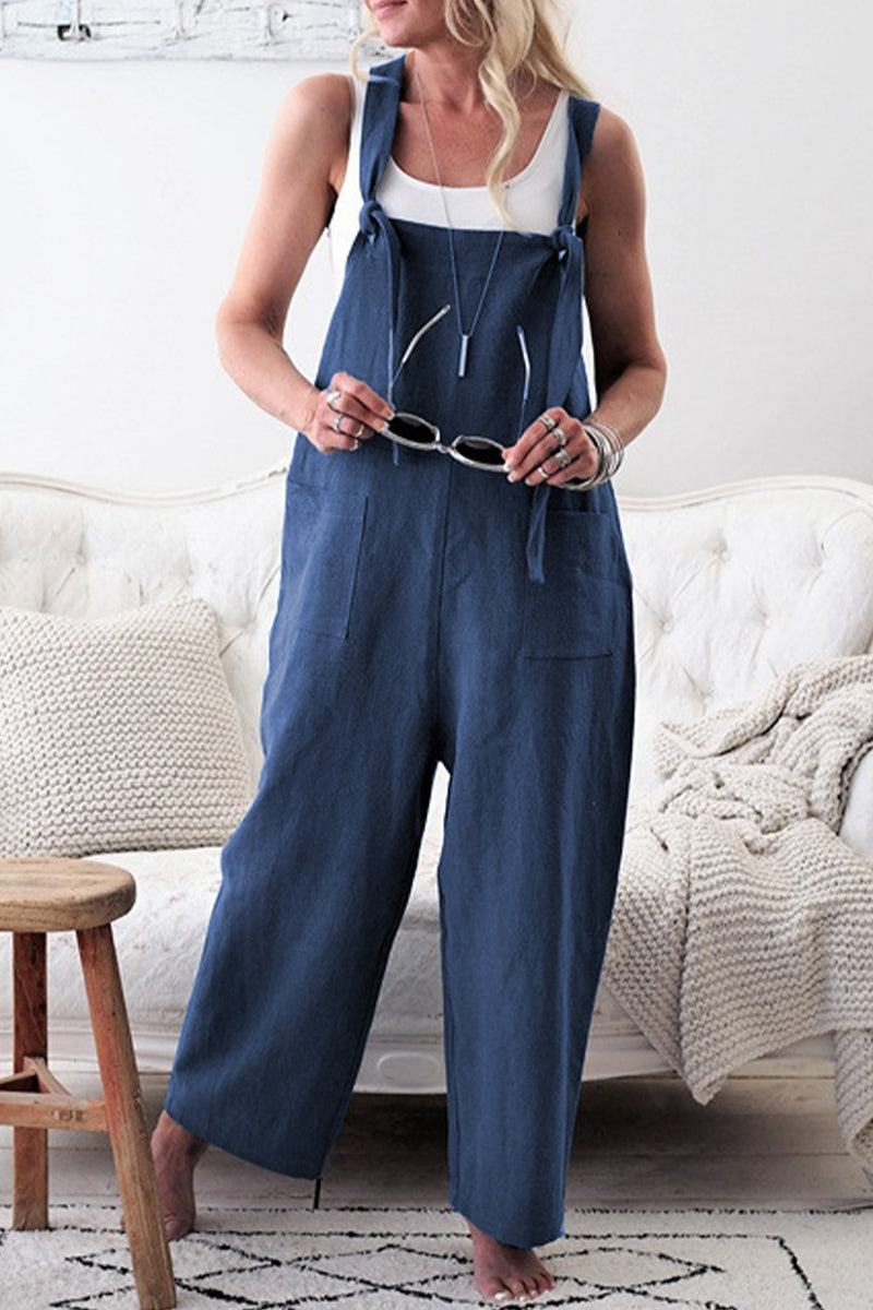 Casual Solid make old patchwork square collar loose jumpsuits (5 colores)
