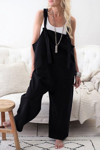 Casual Solid make old patchwork square collar loose jumpsuits (5 colores)