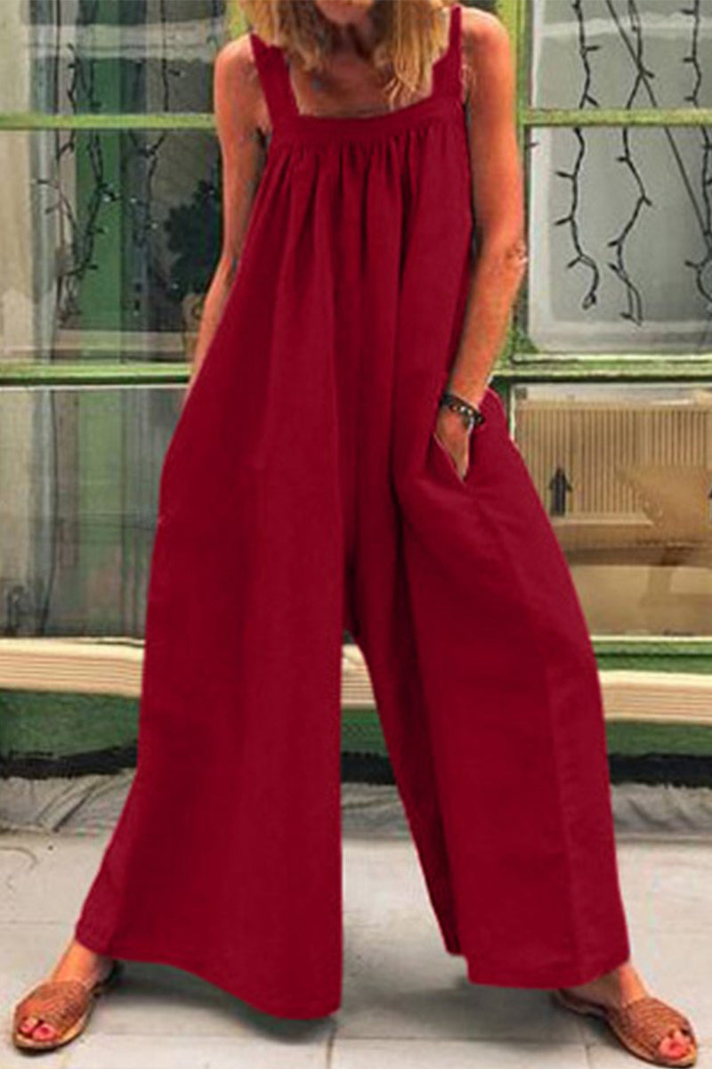 Casual Everyday Solid Square-Collar Loose Jumpsuits (5 colores)