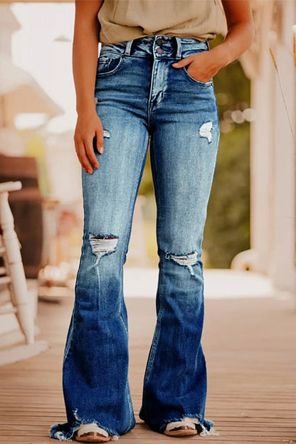 Casual Street Solid Ripped vaqueros make-old con cintura alta (3 colores)