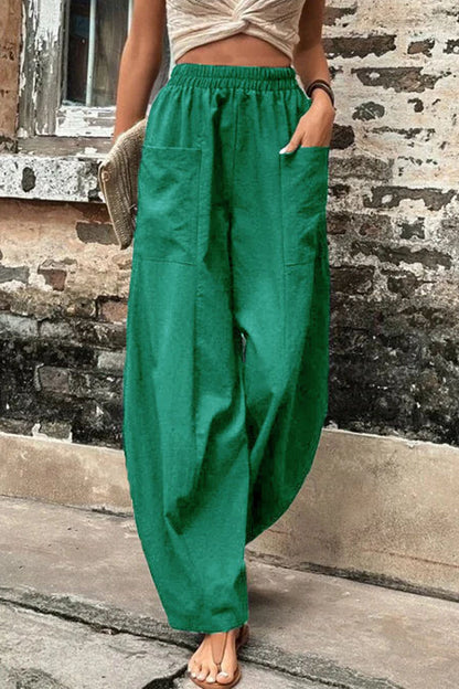 Casual-casual-diario-bolsillos-sueltos-cintura-alta Pantalón Harlan de color liso (11 colores)