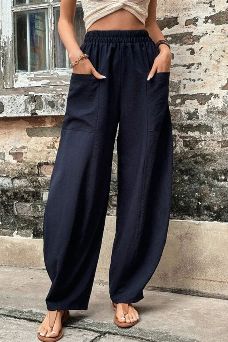 Casual-casual-diario-bolsillos-sueltos-cintura-alta Pantalón Harlan de color liso (11 colores)