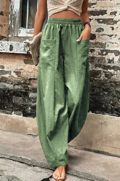 Casual-casual-diario-bolsillos-sueltos-cintura-alta Pantalón Harlan de color liso (11 colores)