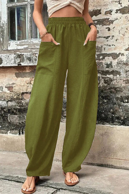 Casual-casual-diario-bolsillos-sueltos-cintura-alta Pantalón Harlan de color liso (11 colores)