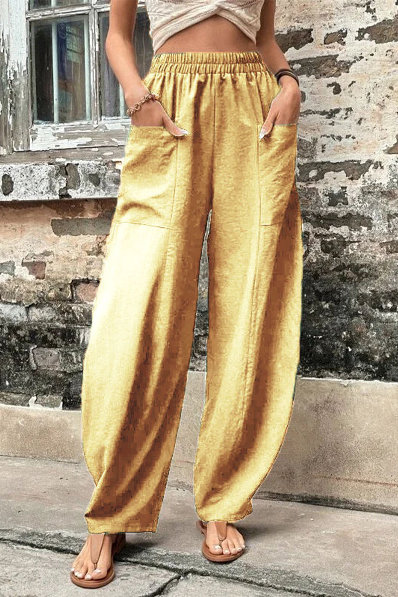Casual-casual-diario-bolsillos-sueltos-cintura-alta Pantalón Harlan de color liso (11 colores)