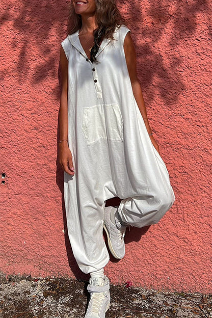 Casual Sportswear Solid Pockets Hooded Collar Straight Jumpsuits (3 Colores)