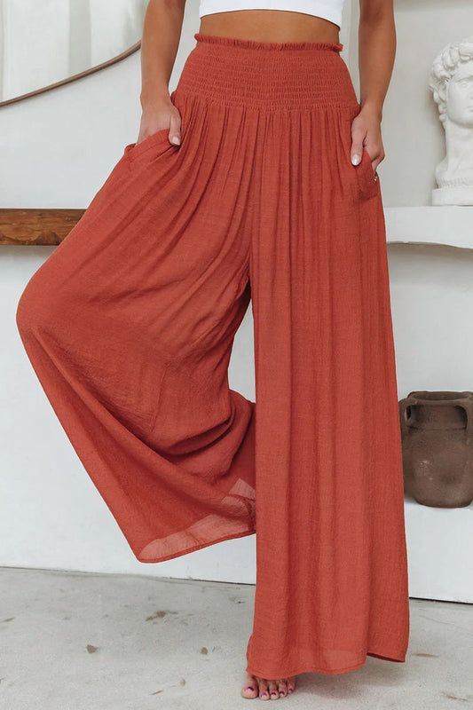 Casual everyday solid pocket folding loose high waist wide leg pantalones cortos de color liso (3 colores)