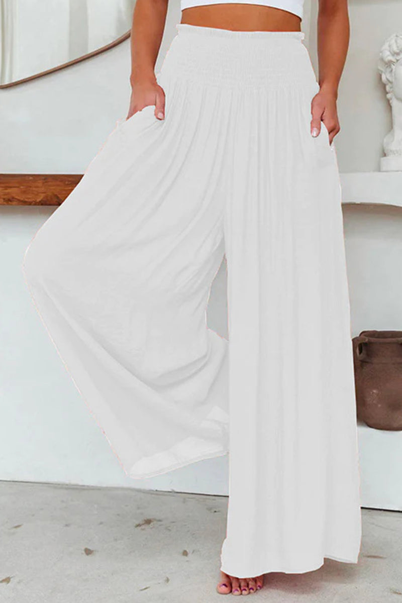 Casual everyday solid pocket folding loose high waist wide leg pantalones cortos de color liso (3 colores)
