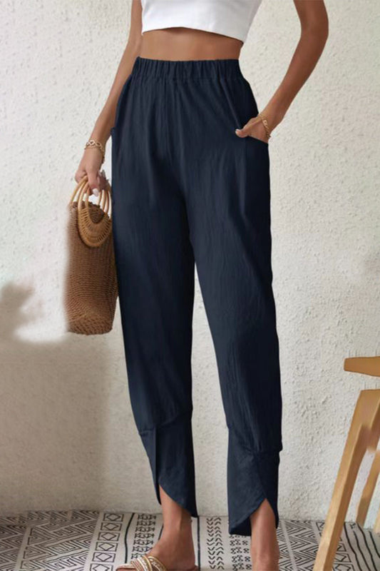 Casual bolsillo liso holgado cintura alta Pantalones cortos Harlan de color liso (4 colores)
