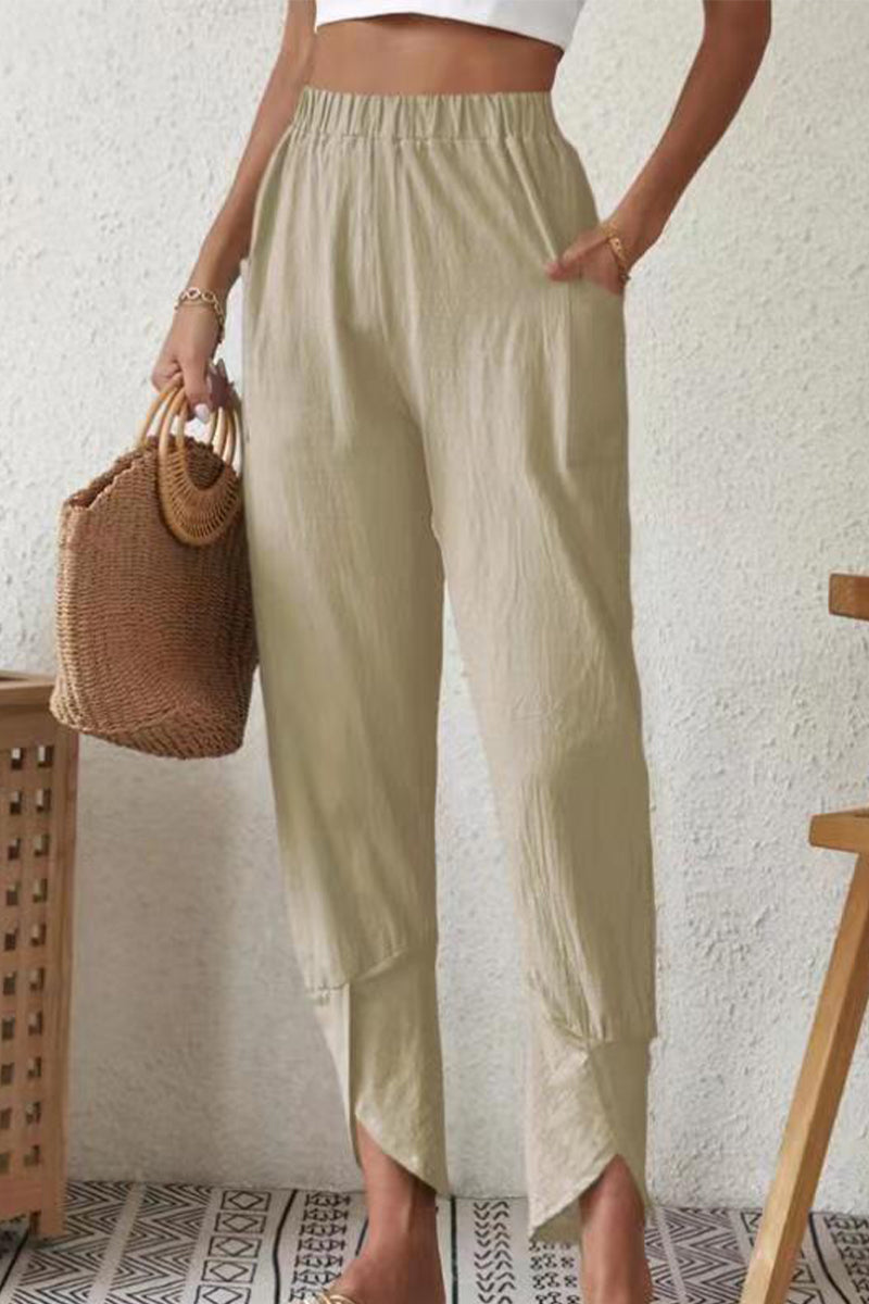 Casual bolsillo liso holgado cintura alta Pantalones cortos Harlan de color liso (4 colores)