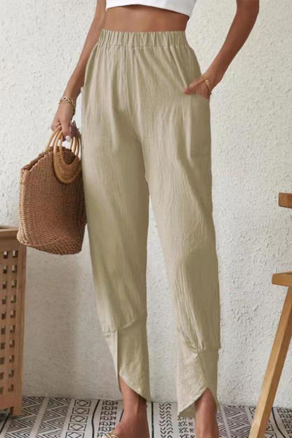 Casual bolsillo liso holgado cintura alta Pantalones cortos Harlan de color liso (4 colores)