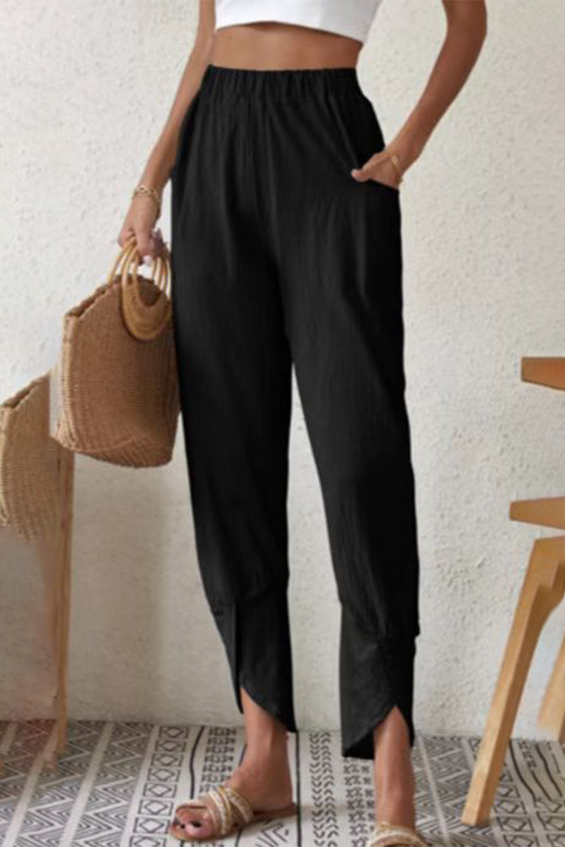 Casual bolsillo liso holgado cintura alta Pantalones cortos Harlan de color liso (4 colores)