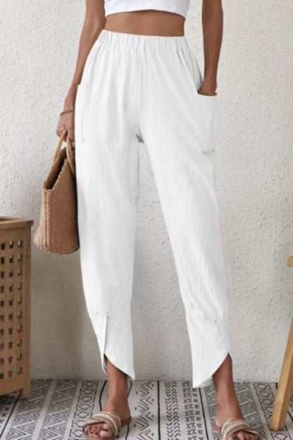 Casual bolsillo liso holgado cintura alta Pantalones cortos Harlan de color liso (4 colores)
