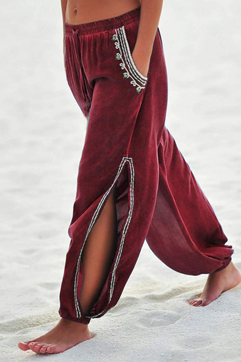 Holiday Print Tassel Patchwork Split Loose Harlan Patchwork Pantalones