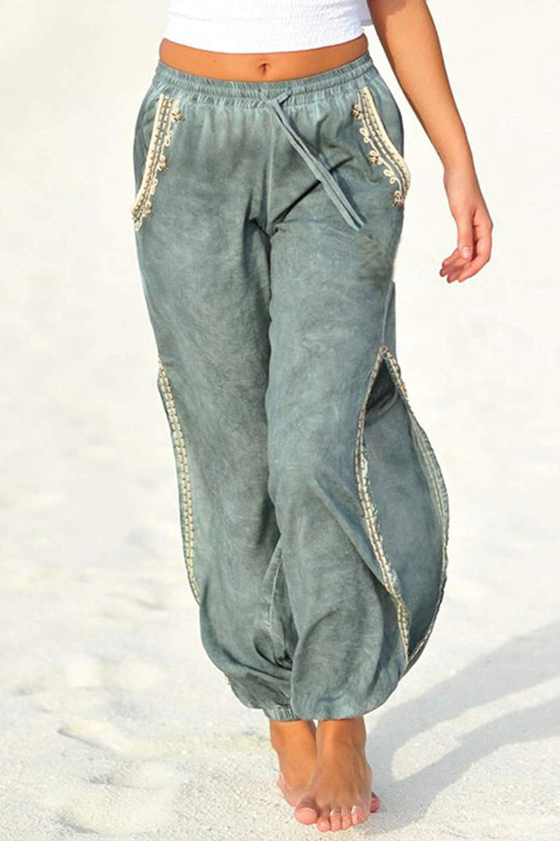 Holiday Print Tassel Patchwork Split Loose Harlan Patchwork Pantalones