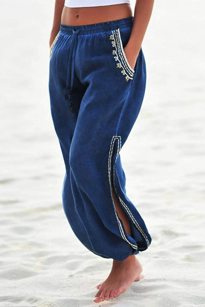 Holiday Print Tassel Patchwork Split Loose Harlan Patchwork Pantalones