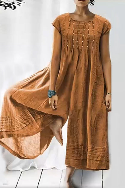 Casual simplicity chunky loose fit O-neck jumpsuits (6 colores)