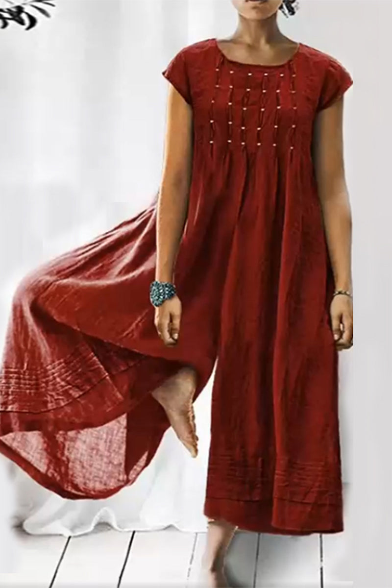 Casual simplicity chunky loose fit O-neck jumpsuits (6 colores)