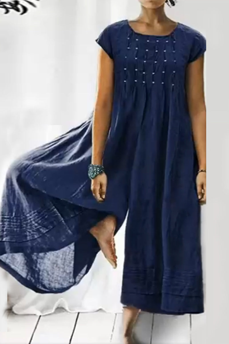 Casual simplicity chunky loose fit O-neck jumpsuits (6 colores)