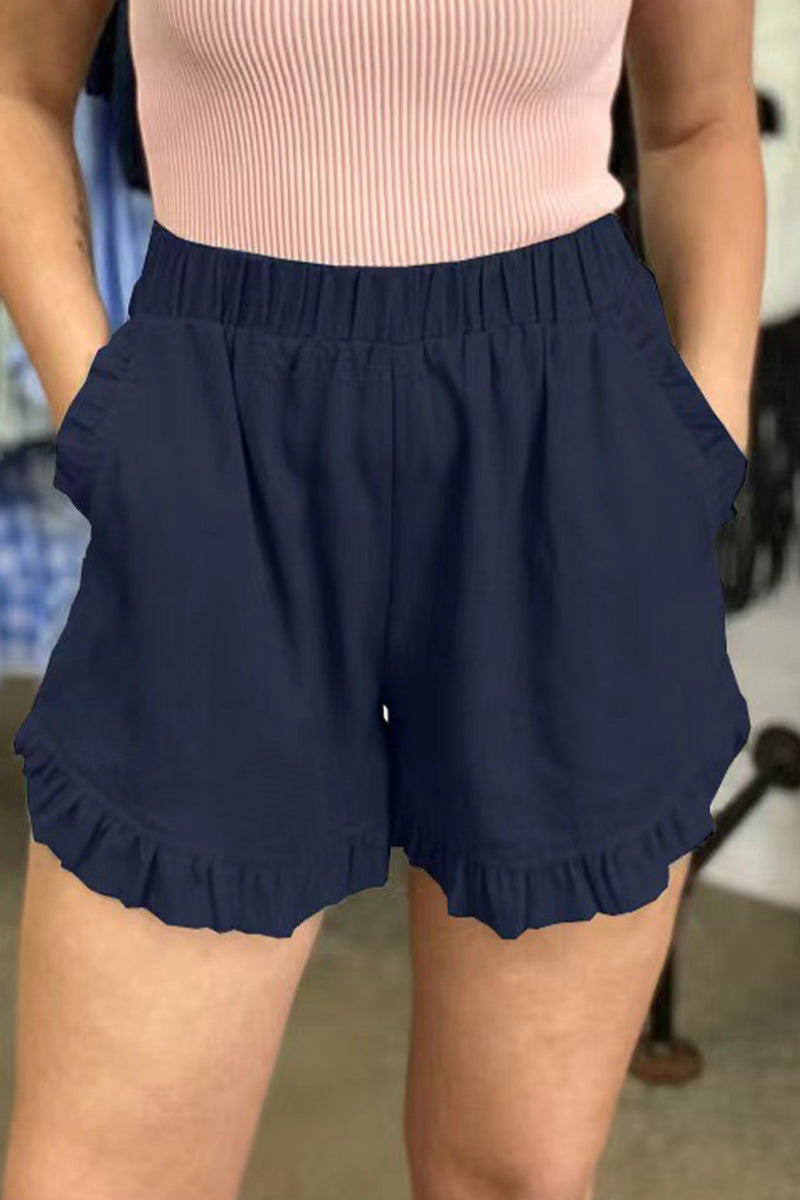 Pantalón casual liso bolsillos sueltos cintura alta pierna ancha