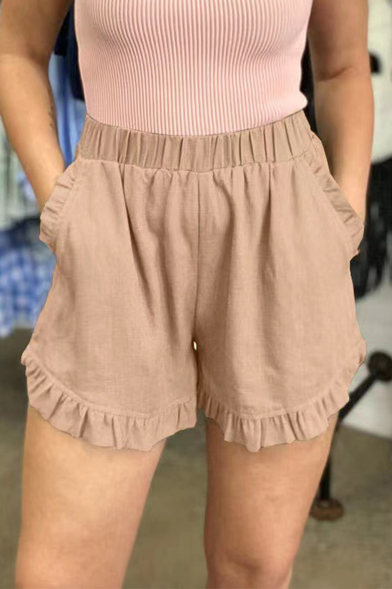 Pantalón casual liso bolsillos sueltos cintura alta pierna ancha