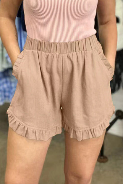 Pantalón casual liso bolsillos sueltos cintura alta pierna ancha
