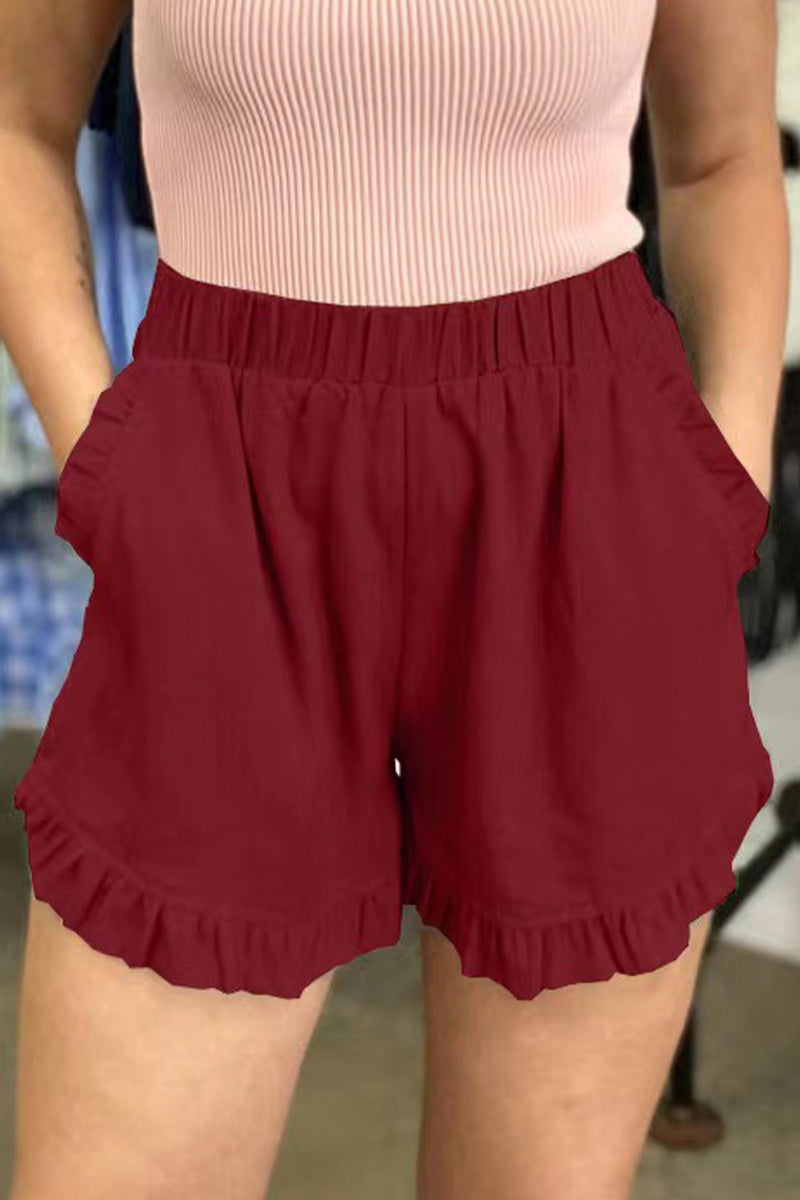 Pantalón casual liso bolsillos sueltos cintura alta pierna ancha
