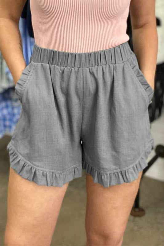 Pantalón casual liso bolsillos sueltos cintura alta pierna ancha