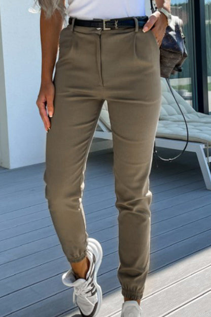 Casual Solid Pocket Regular Mid Waist Pencil Solid Colour Pantalones