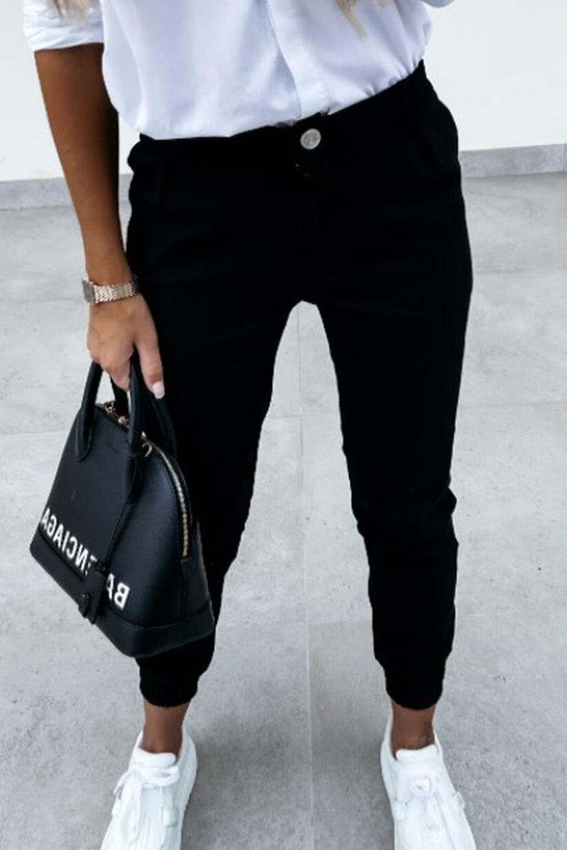 Casual Solid Pocket Regular Mid Waist Pencil Solid Colour Pantalones