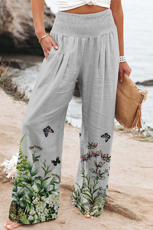 Casual Holiday Print Patchwork Pantalones sueltos de cintura alta y pierna ancha