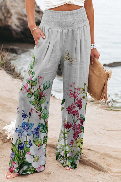 Casual Holiday Print Patchwork Pantalones sueltos de cintura alta y pierna ancha
