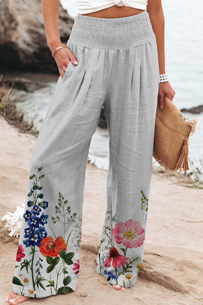 Casual Holiday Print Patchwork Pantalones sueltos de cintura alta y pierna ancha
