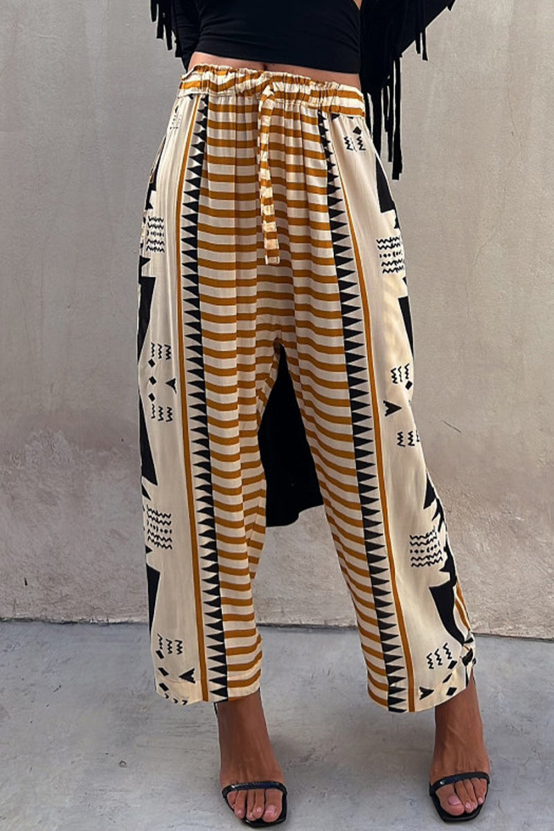 Pantalones Geometric print Patchwork Loose Mid Waist Harlan Patchwork