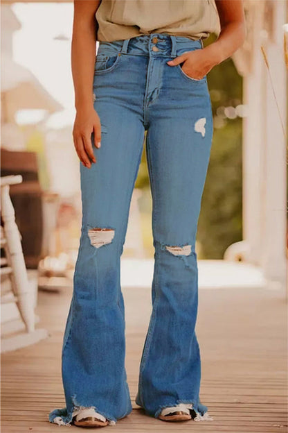 Casual Street Solid Ripped vaqueros make-old con cintura alta (3 colores)