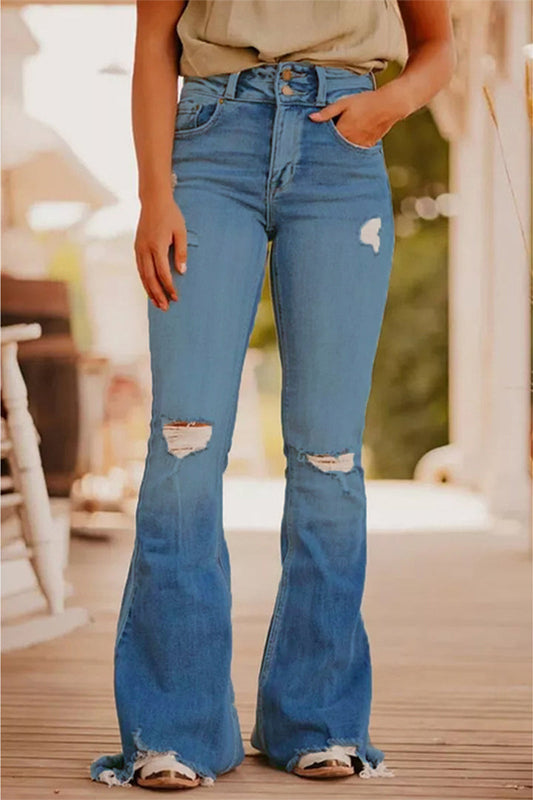 Casual Street Solid Ripped vaqueros make-old con cintura alta (3 colores)