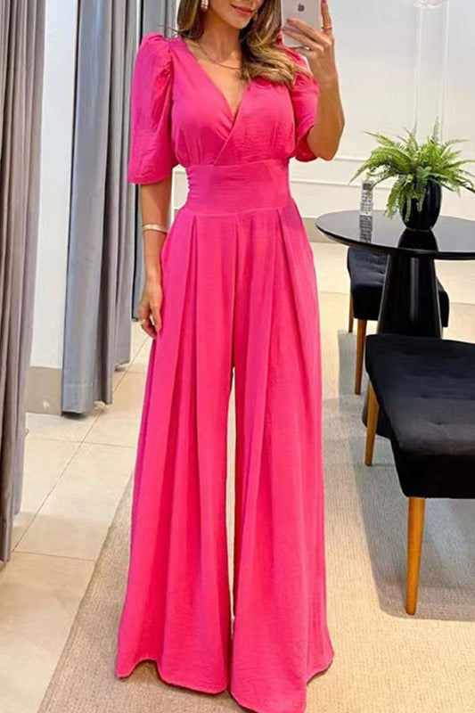 Casual Elegante Mono con Bolsillo Fijo y Frenillo en Cuello en V