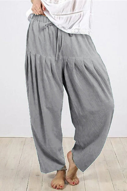 Casual Solid Frenulum Fold Loose High Waist Harlan Pantalones de color sólido (10 colores)