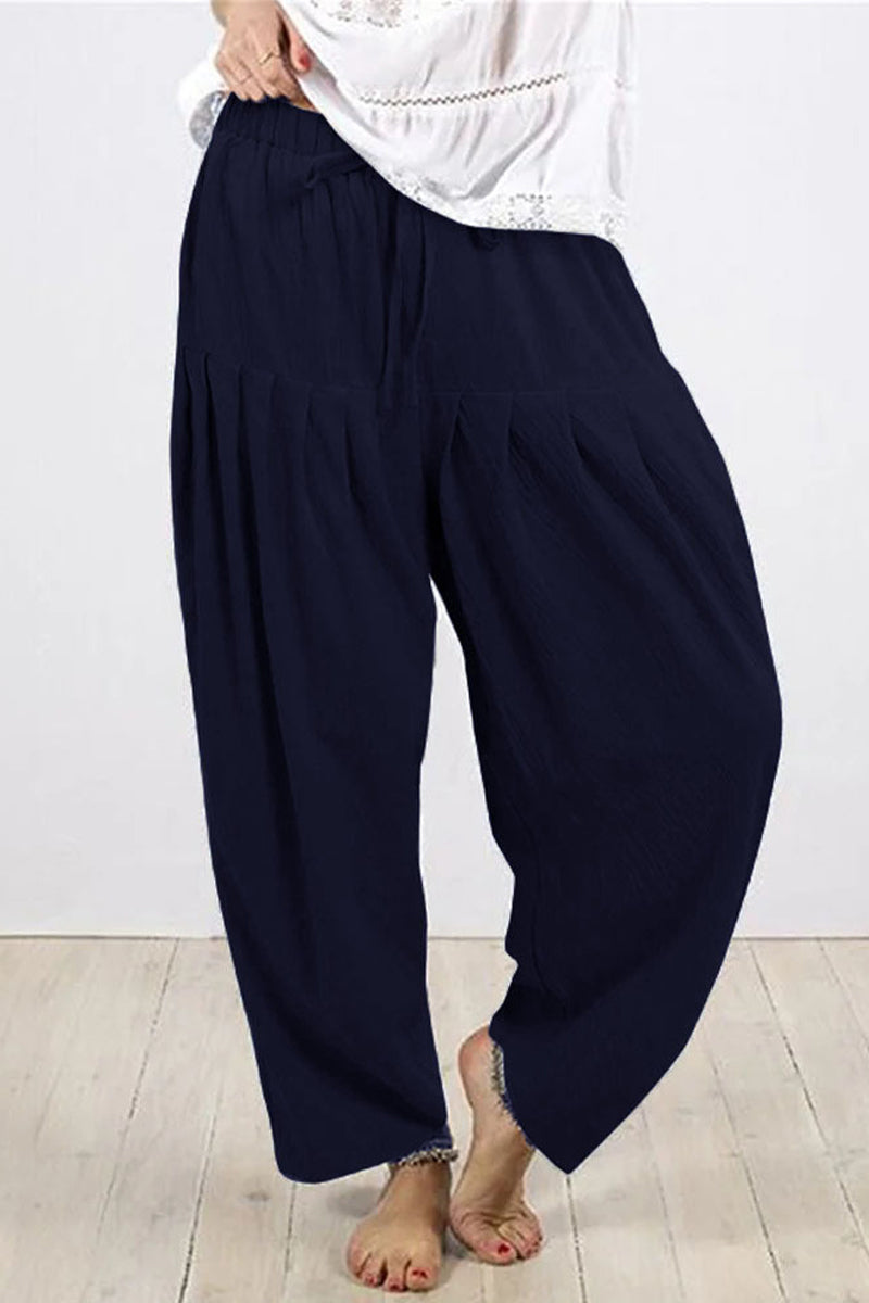 Casual Solid Frenulum Fold Loose High Waist Harlan Pantalones de color sólido (10 colores)