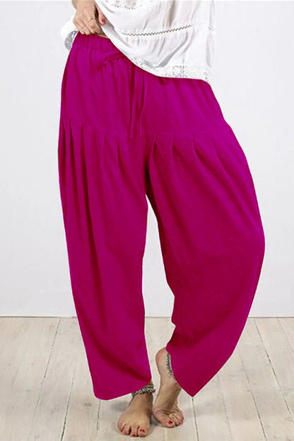 Casual Solid Frenulum Fold Loose High Waist Harlan Pantalones de color sólido (10 colores)