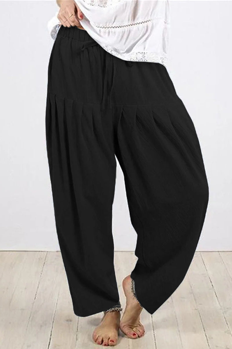 Casual Solid Frenulum Fold Loose High Waist Harlan Pantalones de color sólido (10 colores)