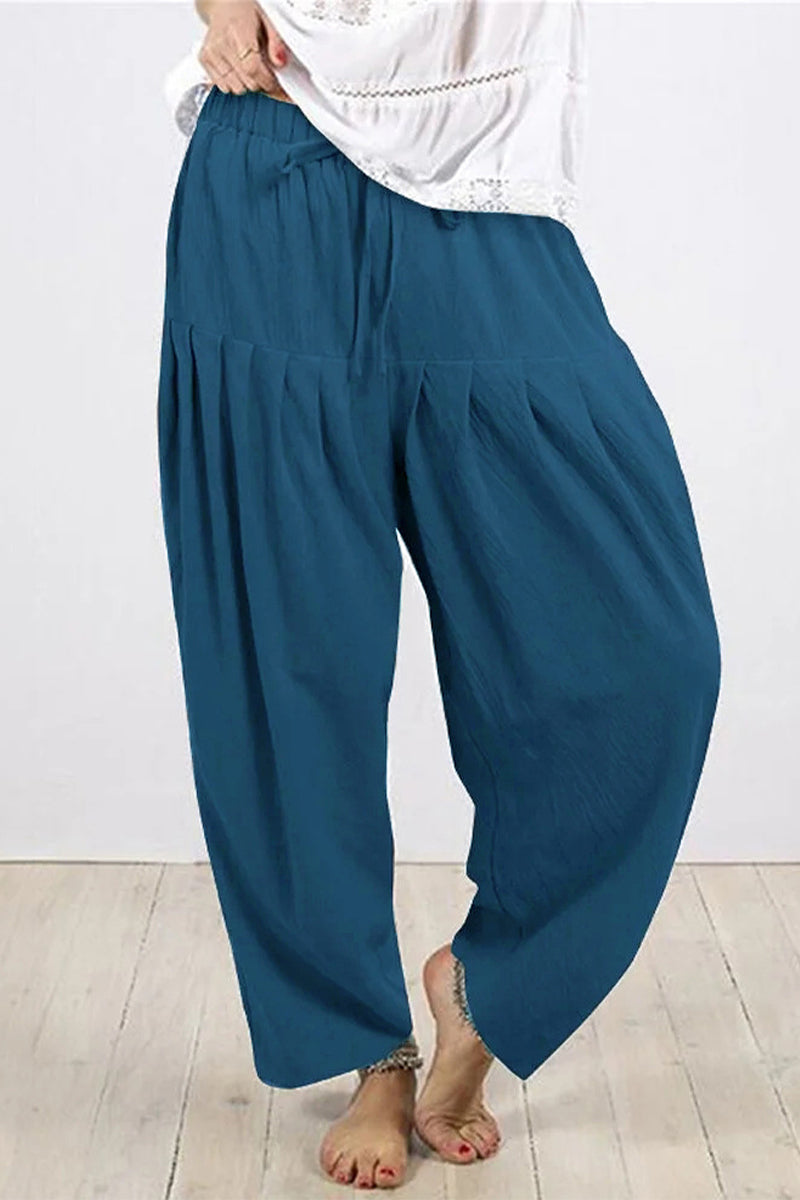 Casual Solid Frenulum Fold Loose High Waist Harlan Pantalones de color sólido (10 colores)