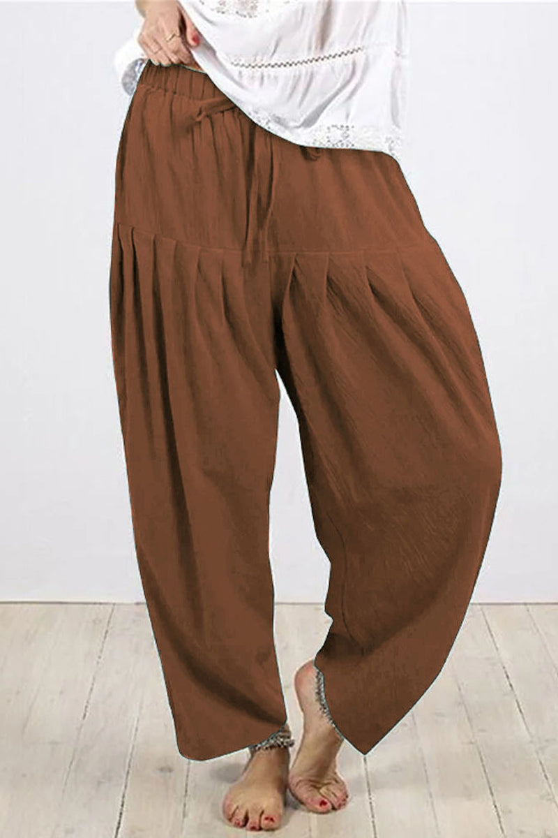 Casual Solid Frenulum Fold Loose High Waist Harlan Pantalones de color sólido (10 colores)
