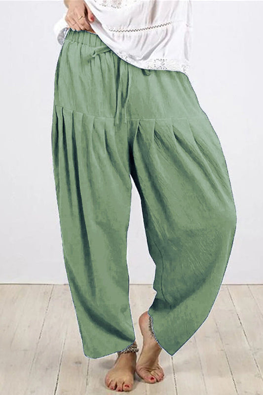 Casual Solid Frenulum Fold Loose High Waist Harlan Pantalones de color sólido (10 colores)