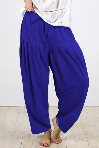 Casual Solid Frenulum Fold Loose High Waist Harlan Pantalones de color sólido (10 colores)